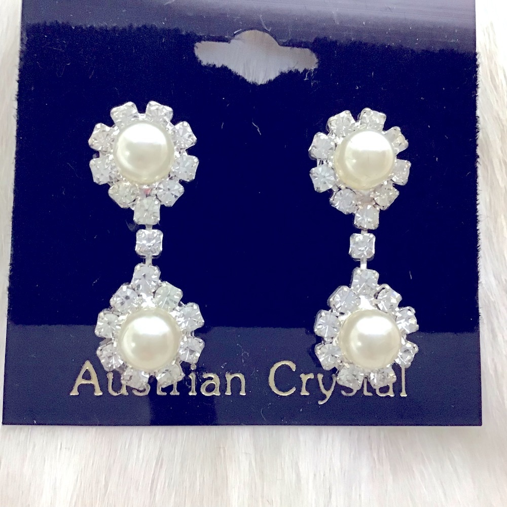 Austrian  Crystal Pierced Earrings with Pearl Insets